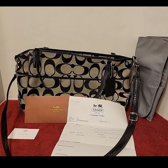 Coach Diaper Large Tote Bag Signature C Black Gray - Picture 2 of 13